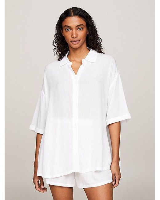 Tommy Hilfiger Essential Cover-up Strandoverhemd in het White