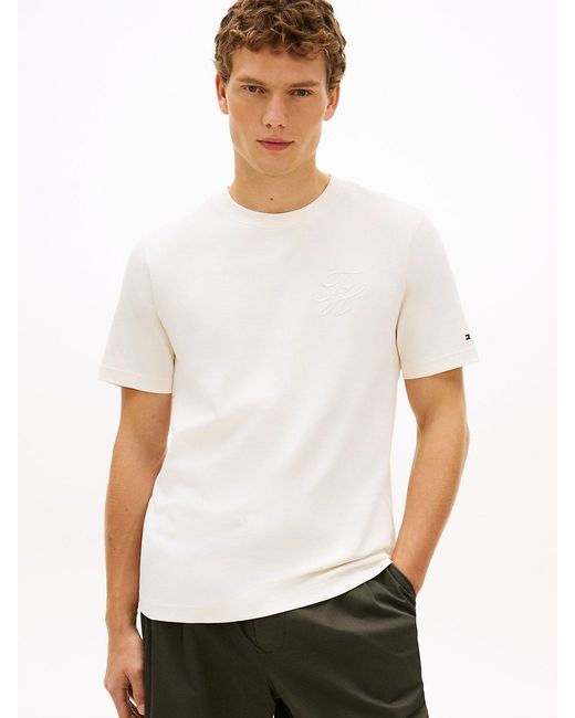 Tommy Hilfiger White Tonal Logo Embroidery Crew Neck T-Shirt for men