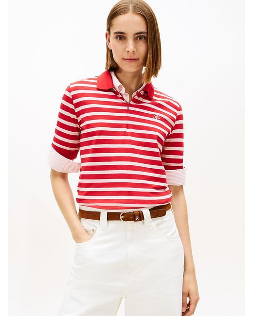 Tommy Hilfiger Red Regular Fit Pique Zip Polo Shirt