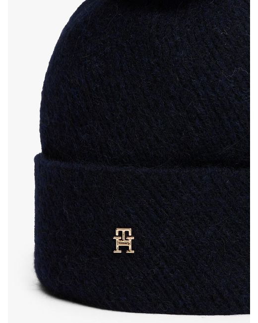 Berretto Chic Con Pompon E Lana di Tommy Hilfiger in Blue