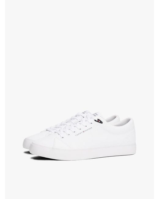 Tommy Hilfiger White Logo Lace-up Trainers With Leather for men