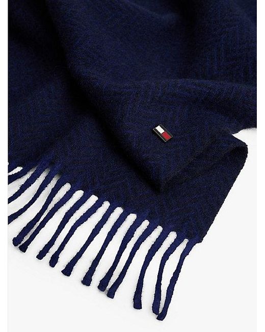 Tommy Hilfiger Visgraat Sjaal Van Zuivere Wol Met Franje in het Blue voor heren