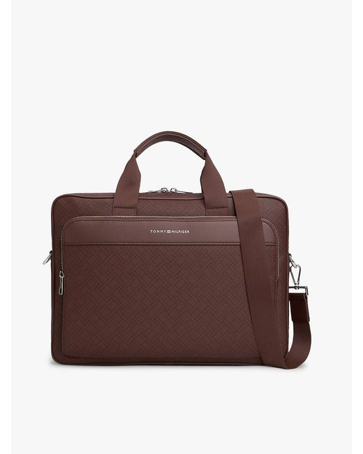 Tommy Hilfiger Brown Hilfiger Flag Mixed Texture Laptop Bag for men