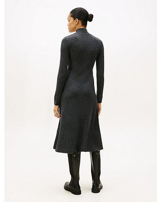 Vestido Midi De Punto En Lana Suave Tommy Hilfiger de color Black