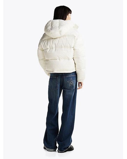 Tommy Hilfiger Blue Puffer-Jacke Mit Kapuze Und Logo-Print