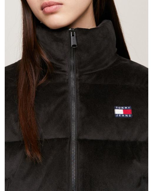 Tommy Hilfiger Black Cropped Velvet Puffer Jacket