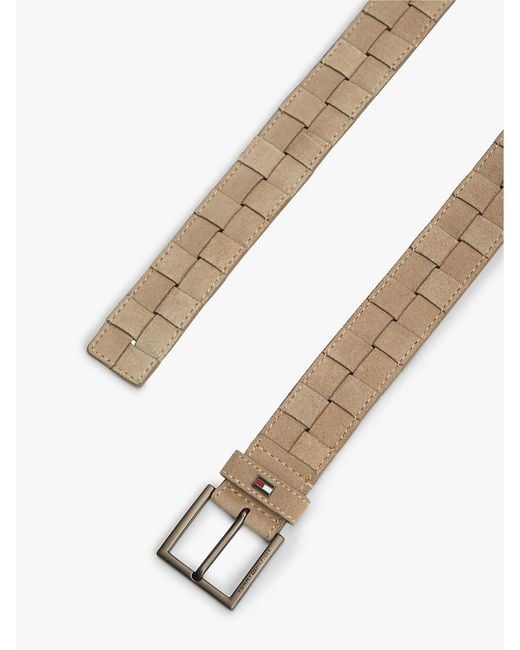 Tommy Hilfiger Natural Enamel Flag Woven Suede Belt for men