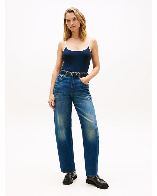 Tommy Hilfiger Blue Heritage Logo Ribbed Scoop Back Bodysuit