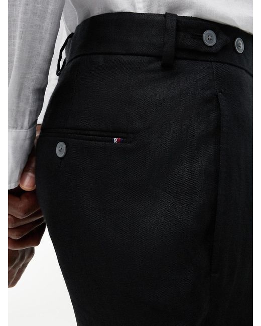 Tommy Hilfiger White New York Label Tapered Leg Pure Linen Trousers for men