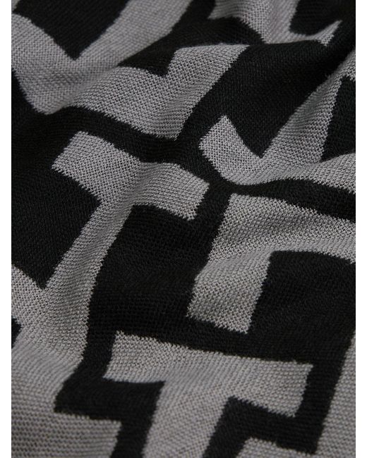 Tommy Hilfiger Black Th Monogram Jacquard Scarf With Wool
