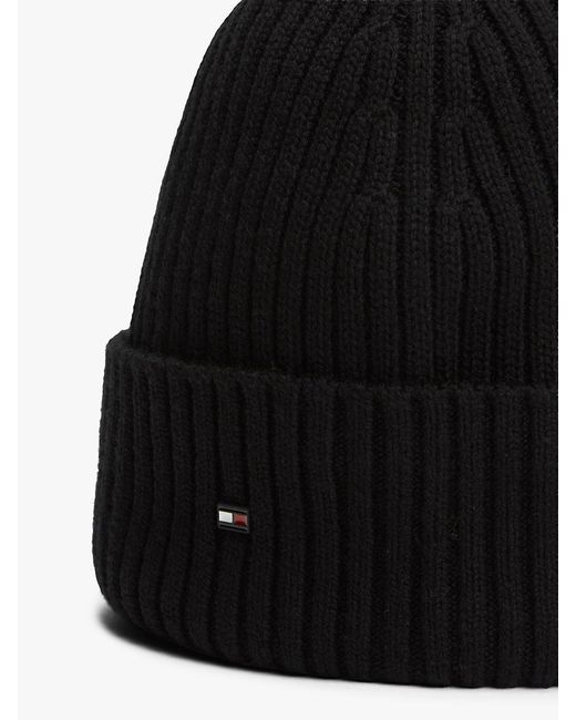 Tommy Hilfiger Black Hilfiger Flag Pure Wool Beanie for men