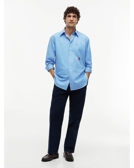 Tommy Hilfiger Blue Oversized Fit Mixed Stripe Poplin Shirt for men