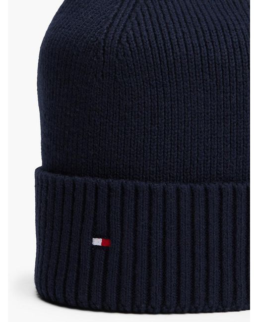 Tommy Hilfiger Blue Hilfiger Flag Embroidery Beanie With Cashmere for men