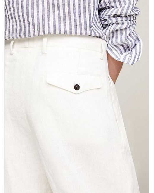Pantalón corto de lino con raya marcada Tommy Hilfiger de hombre de color White