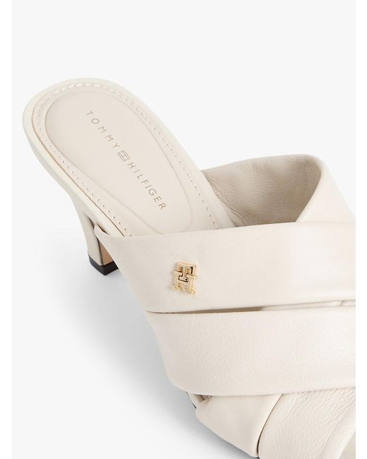 Tommy Hilfiger Natural Leather Crossover Strap Heeled Mules