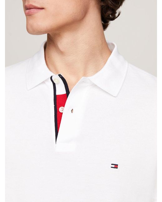 Tommy Hilfiger White Tipped Placket Flag Embroidery Polo for men