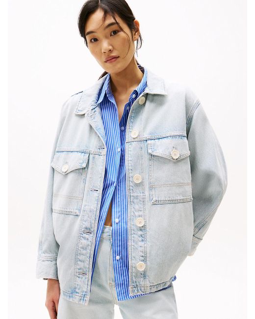 Tommy Hilfiger Blue Oversized Faded Denim Utility Jacket