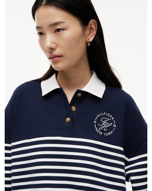Tommy Hilfiger Blue Gold-tone Button Relaxed Polo Sweatshirt