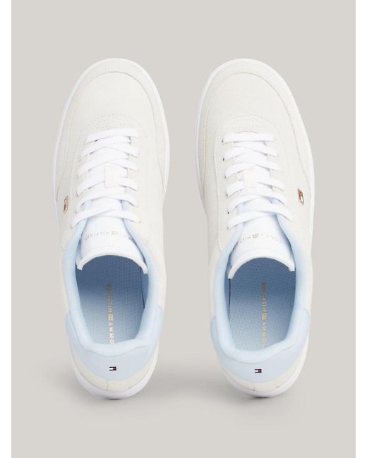 Tommy Hilfiger White Heritage Suede Colour-blocked Court Trainers
