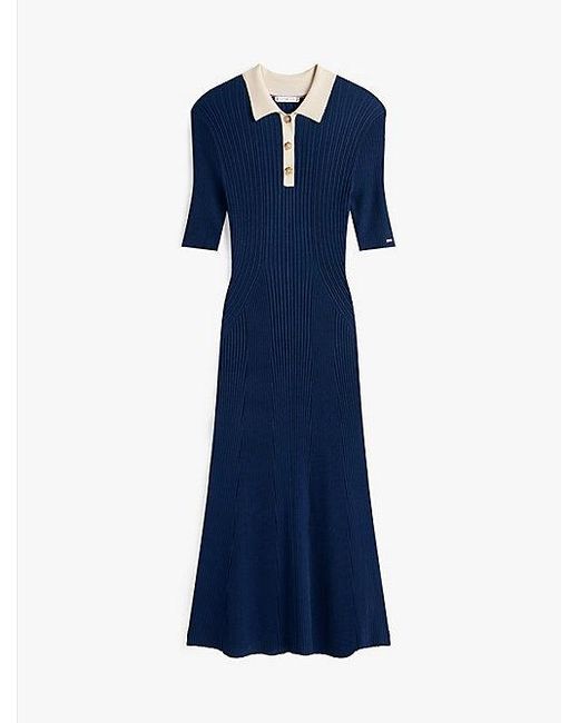 Tommy Hilfiger Geribde Maxi-Polojurk in het Blue
