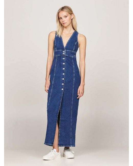 Tommy Hilfiger Button-through Denim Slim Fit Maxi Dress in Blue | Lyst UK