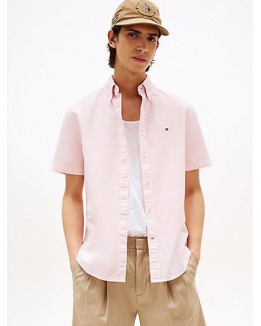 Tommy Hilfiger Regular Fit Oxford Overhemd Met Korte Mouwen in het White voor heren