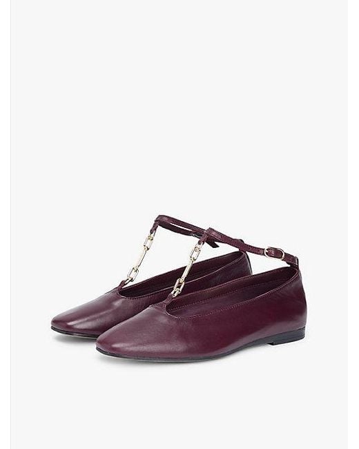 Tommy Hilfiger Leren Ballerina Met T-Bandje En Schakels in het Purple