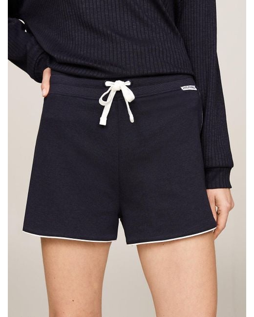 Tommy Hilfiger Blue Hilfiger Monotype Contrast Piping Pyjama Shorts