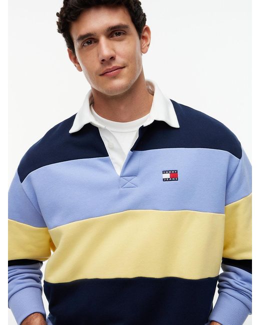 Tommy Hilfiger Blue S Striped Medium Weight Rugby Polo With Embroidered Logo for men