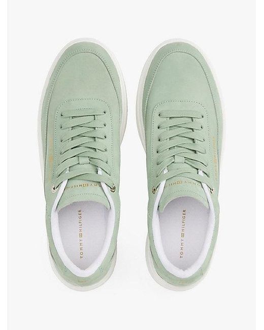 Tommy Hilfiger Leren Court Sneaker Met Metallic Logo in het Green