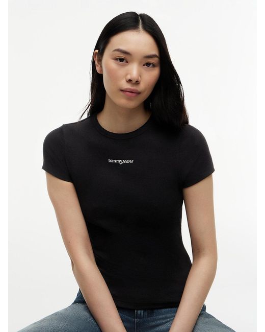 Tommy Hilfiger Black Logo Ribbed Slim T-Shirt