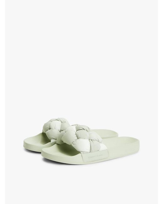 Tommy Hilfiger White Embossed Braided Strap Slides