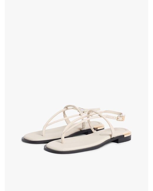 Tommy Hilfiger White Leather Th Monogram Gold-tone Heel Sandals