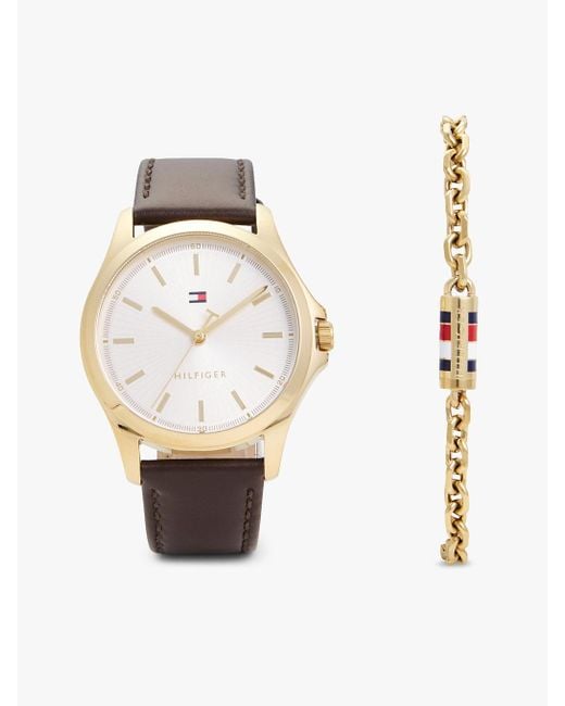 Tommy Hilfiger White Ionic Gold-plated Watch And Bracelet Gift Set for men