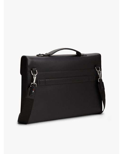 Tommy Hilfiger Black Th Business Leather Laptop Bag for men