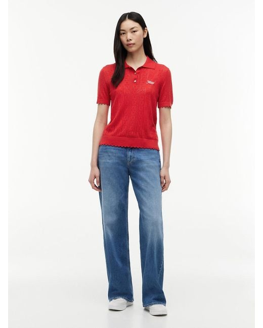 Tommy Hilfiger Red Mia Mid Rise Relaxed Straight Leg Jeans