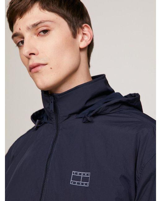 Tommy Hilfiger Blue Tonal Logo Hooded Jacket for men