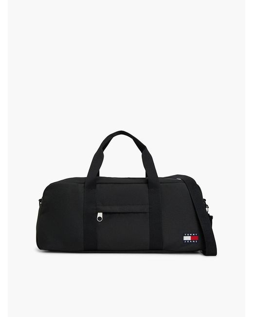 Tommy Hilfiger Black Essential Repeat Logo Textile Duffel Bag for men