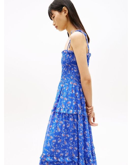 Tommy Hilfiger Blue Print Extra Slim Chiffon Maxi Dress