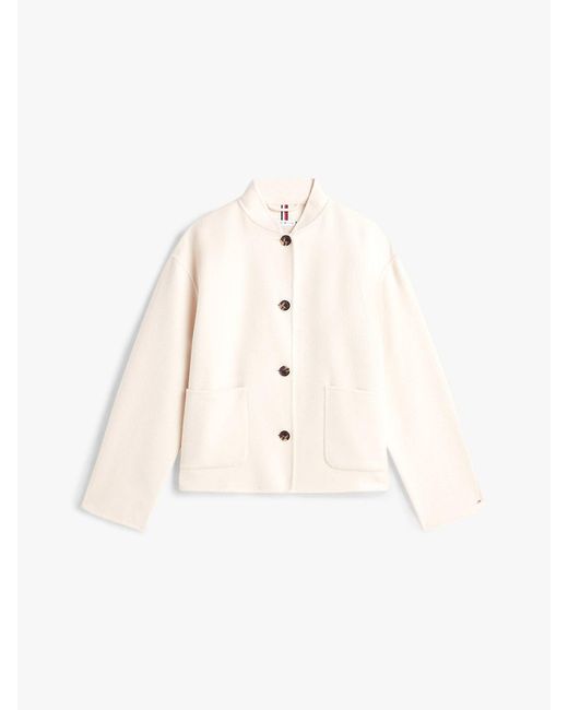 Tommy Hilfiger White Double-Faced Wool Blend Bomber Jacket