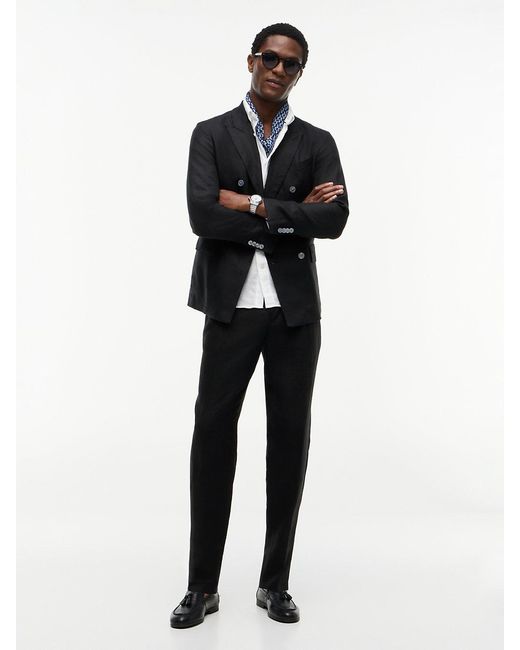 Tommy Hilfiger Black New York Label Tapered Leg Pure Linen Trousers for men