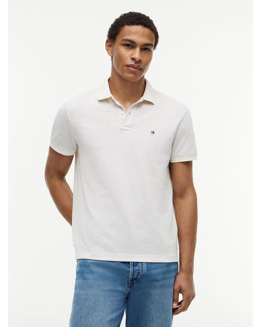 Tommy Hilfiger White Regular Fit Geometric Print Polo Shirt for men