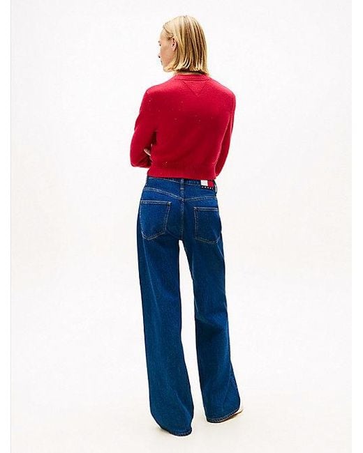 Tommy Hilfiger Slim Fit Trui Met Tommy-Vlag En Pailletten in het Red
