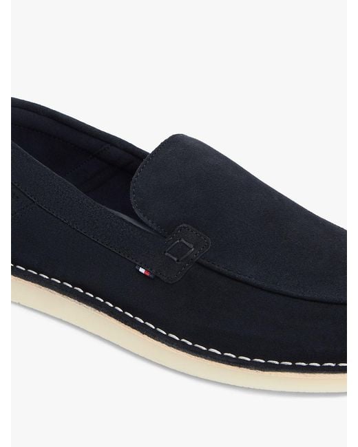 Tommy Hilfiger White Debossed Logo Topstitch Suede Loafers for men