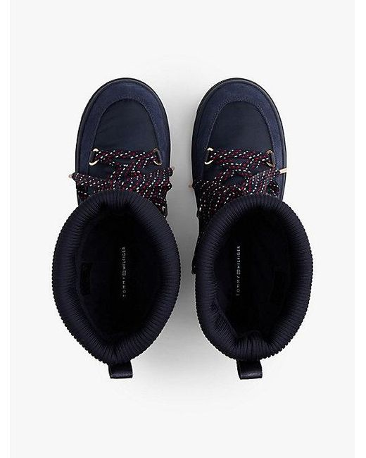 Tommy Hilfiger Snowboot Met Veters En Logotape in het Blue