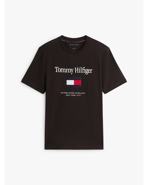 Tommy Hilfiger Black Logo Embroidery Crew Neck T-Shirt for men
