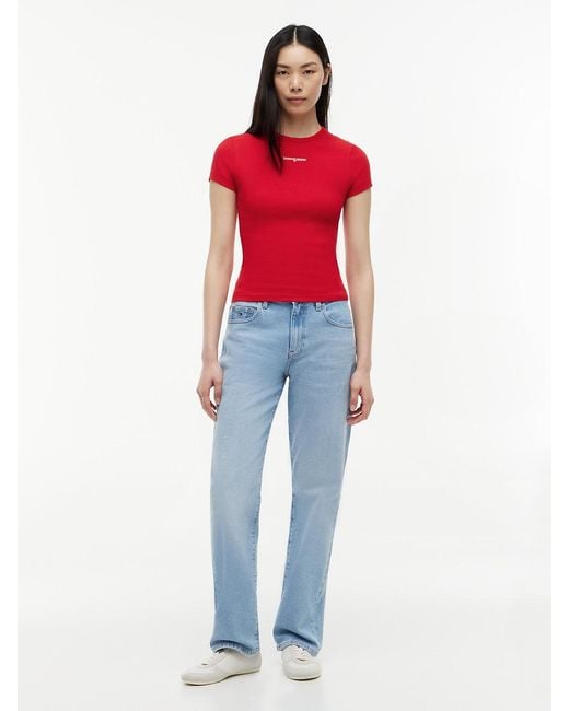Tommy Hilfiger Red Logo Ribbed Slim T-Shirt
