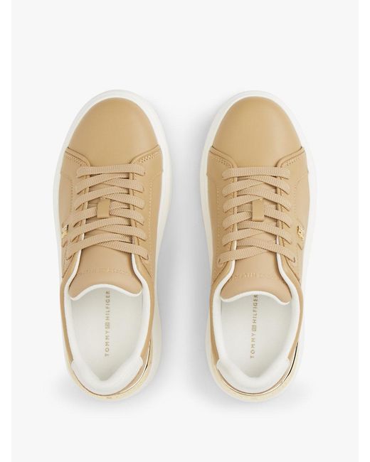 Tommy Hilfiger White Metallic Th Monogram Leather Platform Trainers