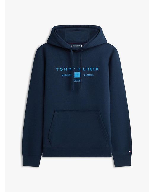 Tommy Hilfiger Blue Logo Terry Drawstring Hoody for men