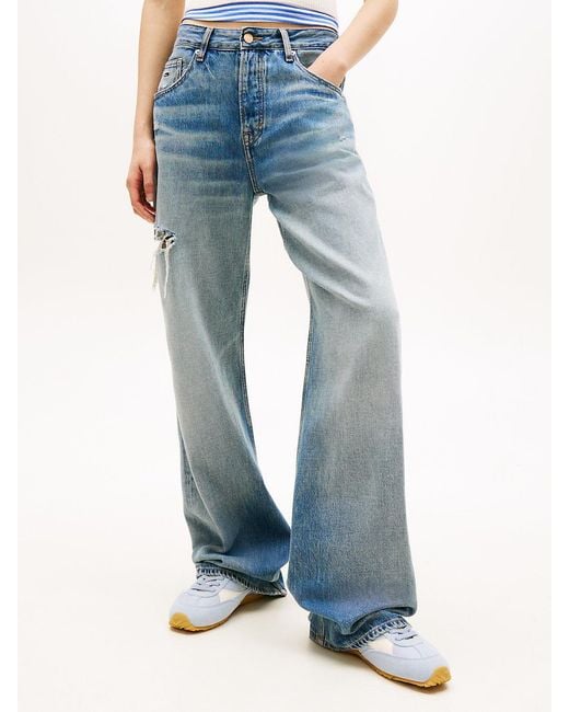 Tommy Hilfiger Blue Mia Distressed Mid Rise Relaxed Straight Leg Jeans